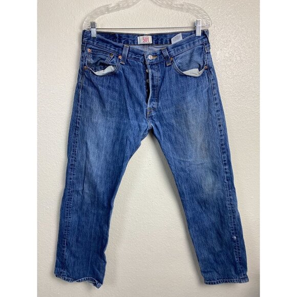 Levi's 501 Straight Fit Button Fly Jeans Men 34x30 Blue Classic Western Cowboy - Picture 1 of 16